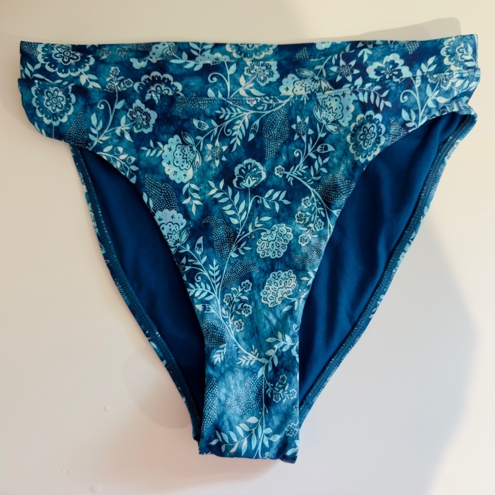 Swim Systems High-Waist Bikini Bottoms – Blue Floral Print – Size M